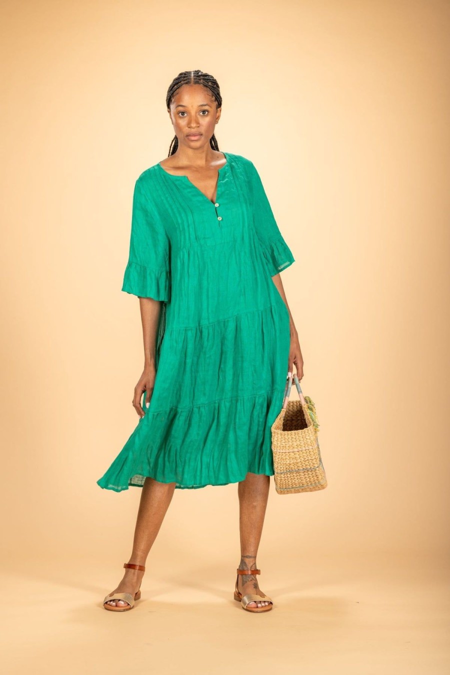 By Product Zyga Linn Laundry | Brindille Linen Gauze Dress Emerald