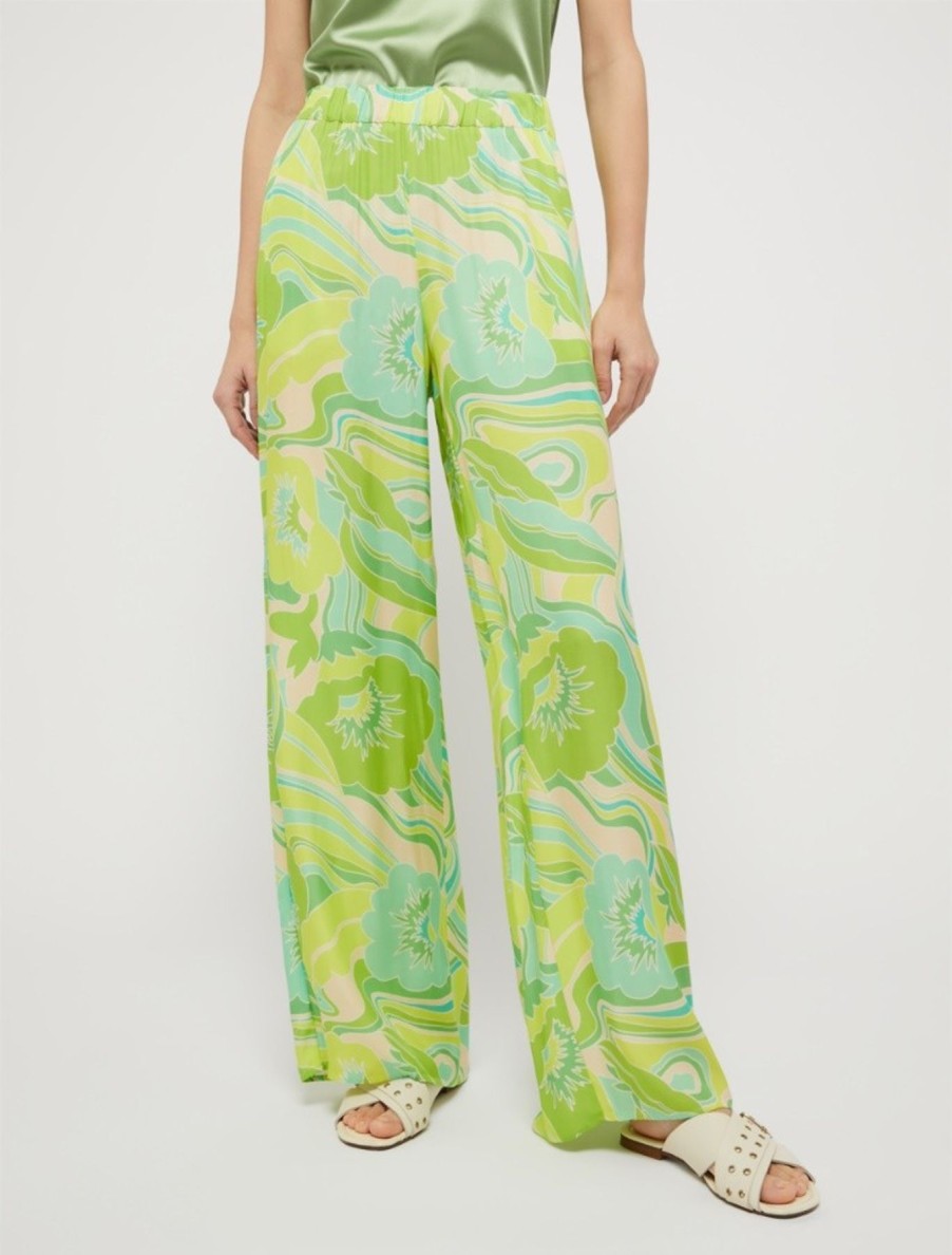 By Product Penny Black | Patterned Twill Palazzo Pants Green