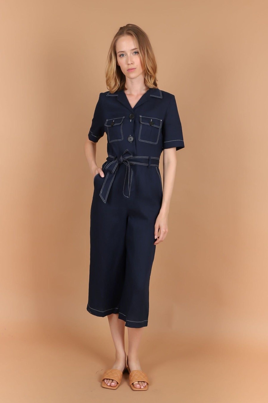 By Product Estheme Cashmere | Linen Jumpsuit Navy