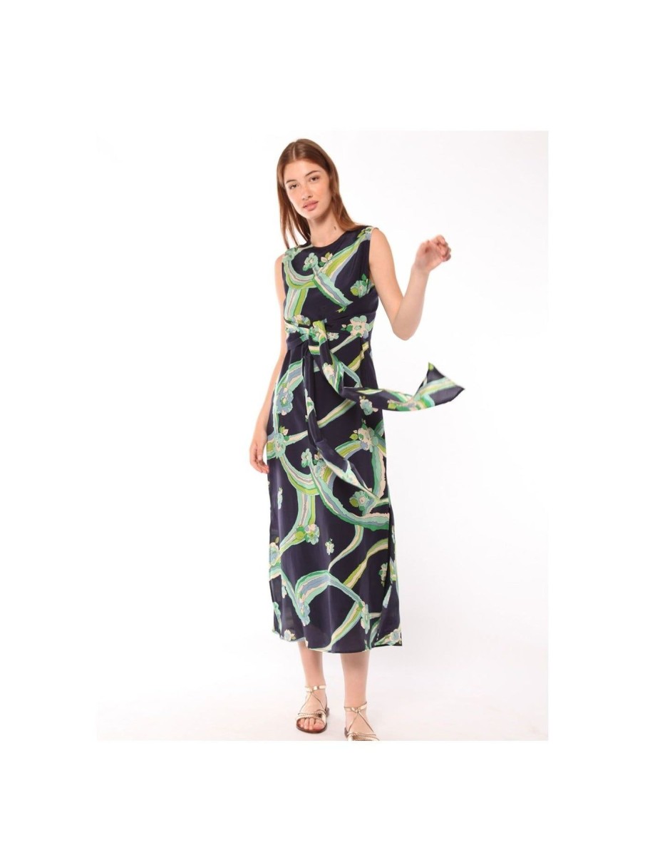 By Product Vilagallo | Tamara Dress Brisvane Print Navy/Green