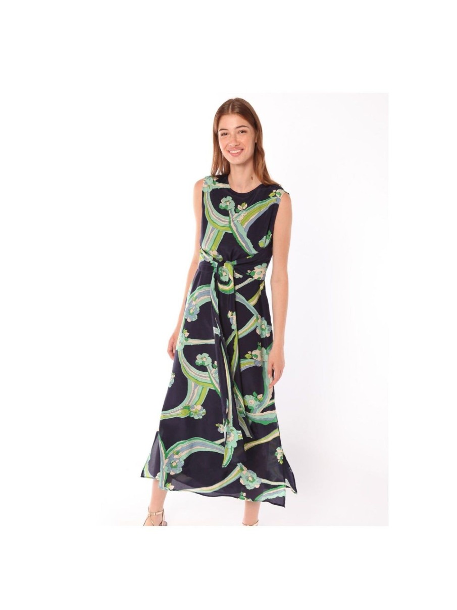 By Product Vilagallo | Tamara Dress Brisvane Print Navy/Green