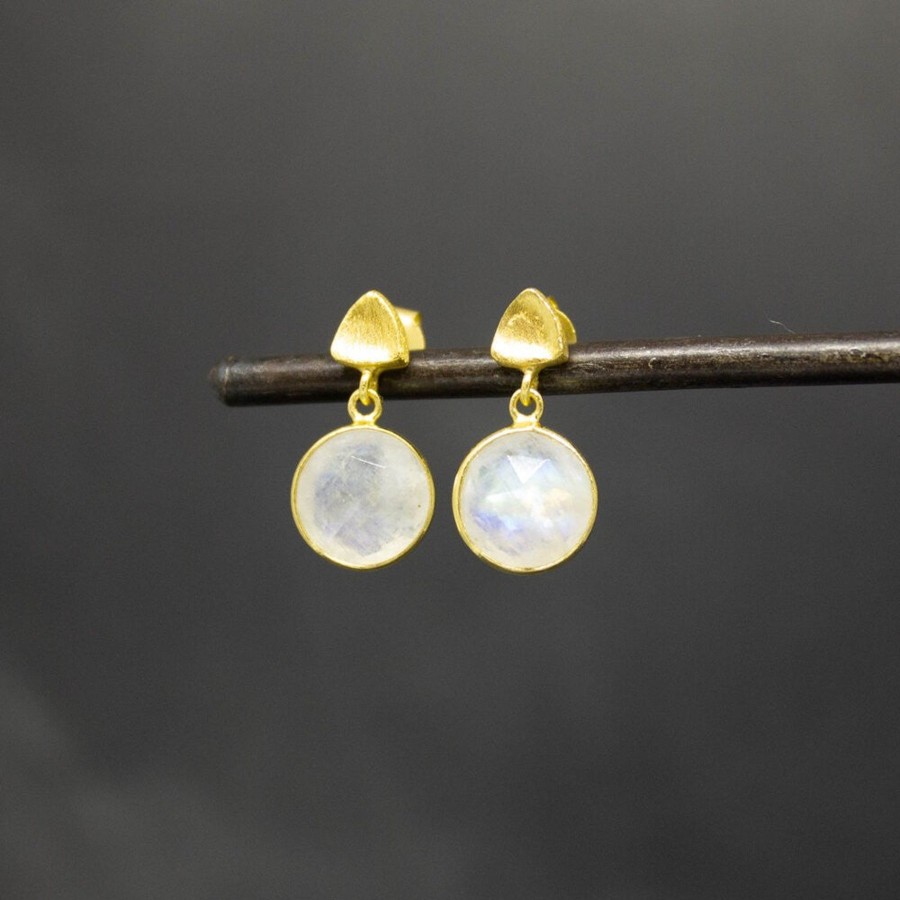 By Accessory Annie Mundy | Gold Vermeil Rainbow Moonstone Earrings White