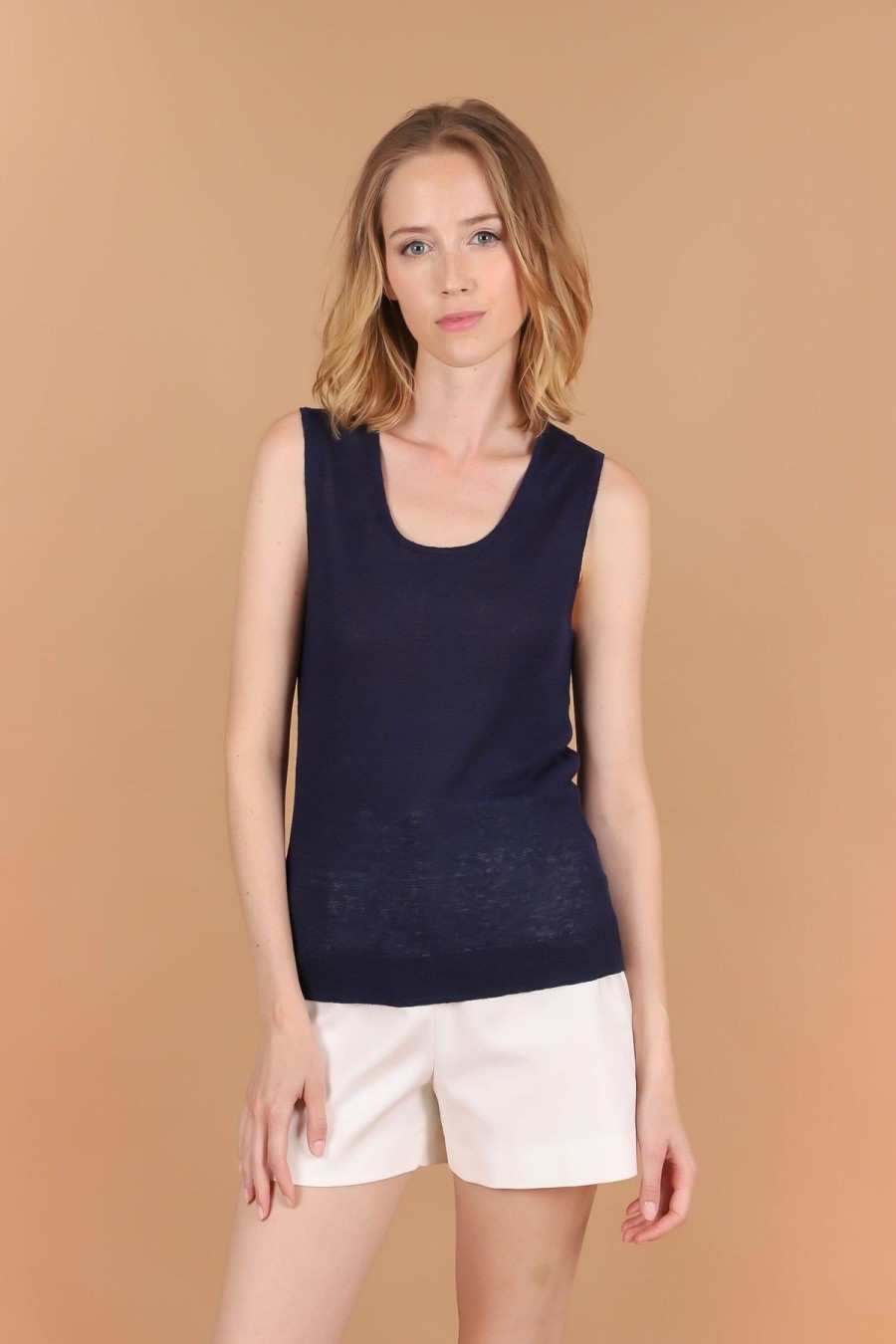 By Product Estheme Cashmere | Navy Linen Top Blue