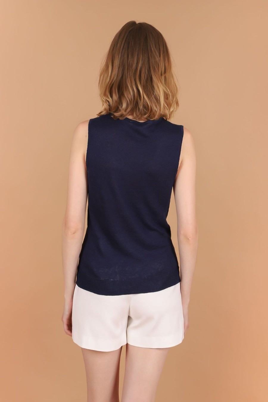 By Product Estheme Cashmere | Navy Linen Top Blue