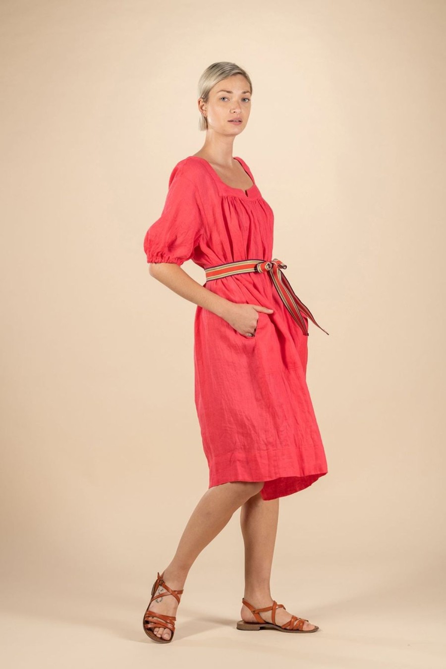 By Product Zyga Linn Laundry | Sigrid Linen Gauze Dress - Bombay Pink Raspberry