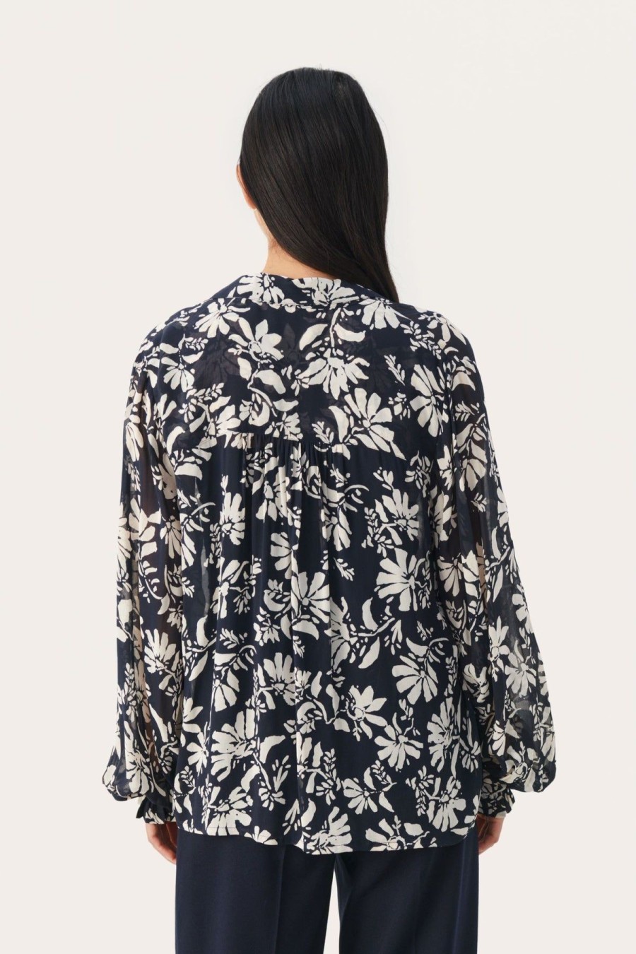 By Product Part Two | Faya Long Sleeved Blouse Navy/White