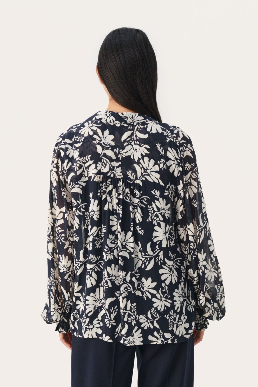 By Product Part Two | Faya Long Sleeved Blouse Navy/White