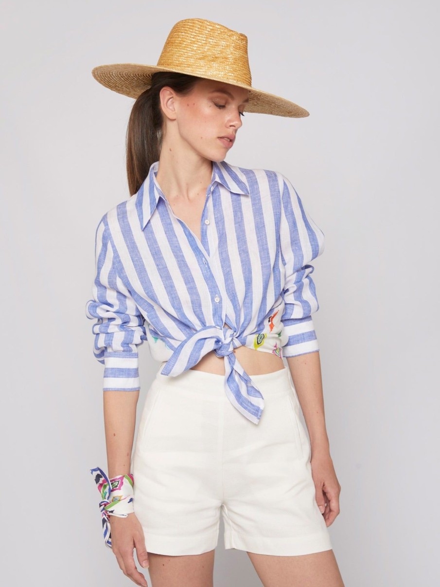 By Product Vilagallo | Mafalda Linen Shirt Blue White