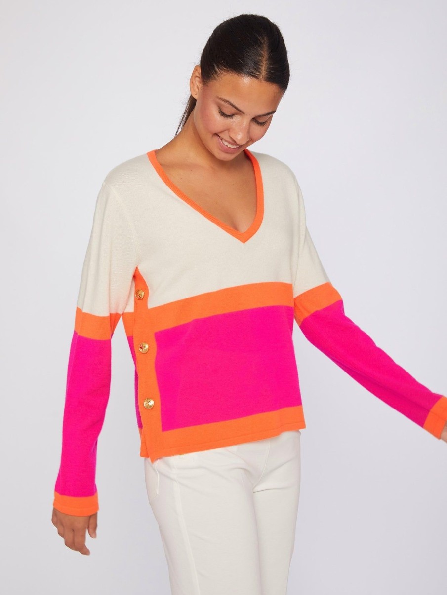 By Product Vilagallo | Colour Block Merino Sweater Coral / Pink