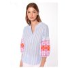 By Product Vilagallo | Kaya Striped Embroidered Blouse Blue White