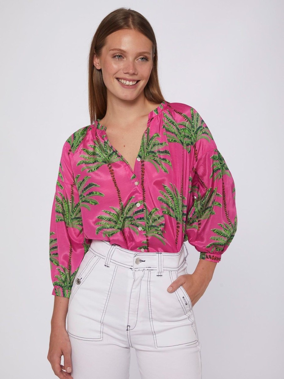 By Product Vilagallo | Mabel Palm Tree Print Shirt Pink