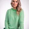 By Product Arkell & Wills | Striped Boxy Crew With Pink Intarsia Elbow Heart Green/White