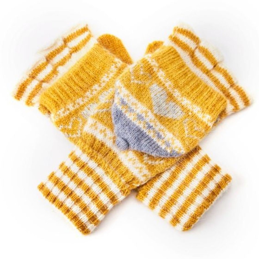 By Accessory Lavender Blue | Grey Fingerless Gloves / Mittens Mustard