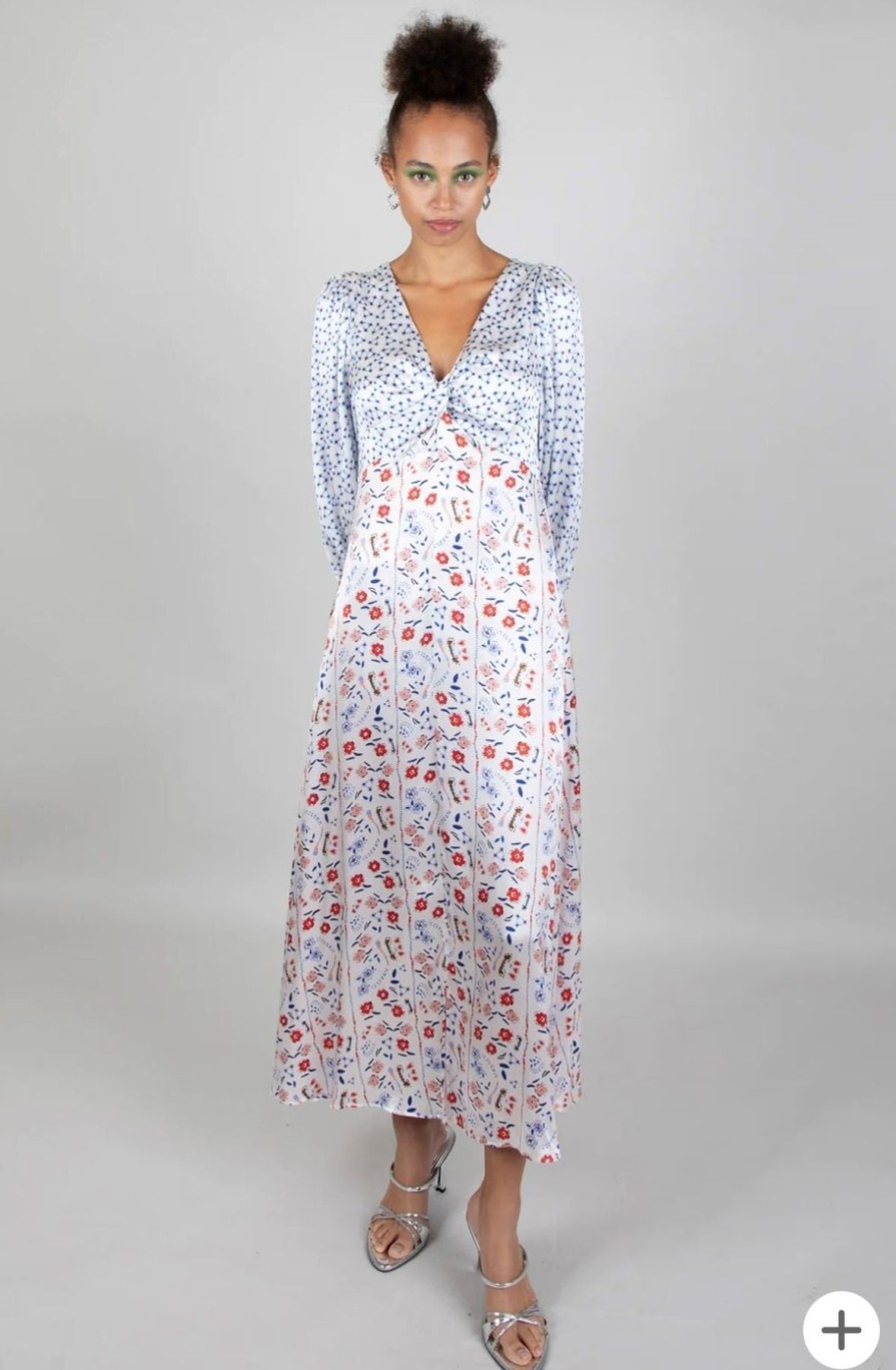 By Product Jessica Russell Flint | Jessie Twist Front Dress Blue White