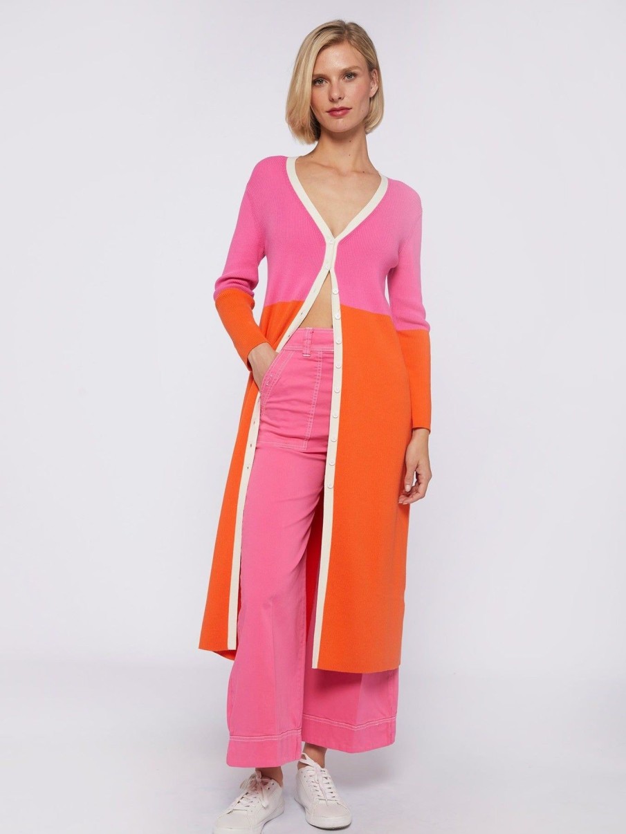 By Product Vilagallo | Serena Bi-Colour Long Cardigan Coral / Pink