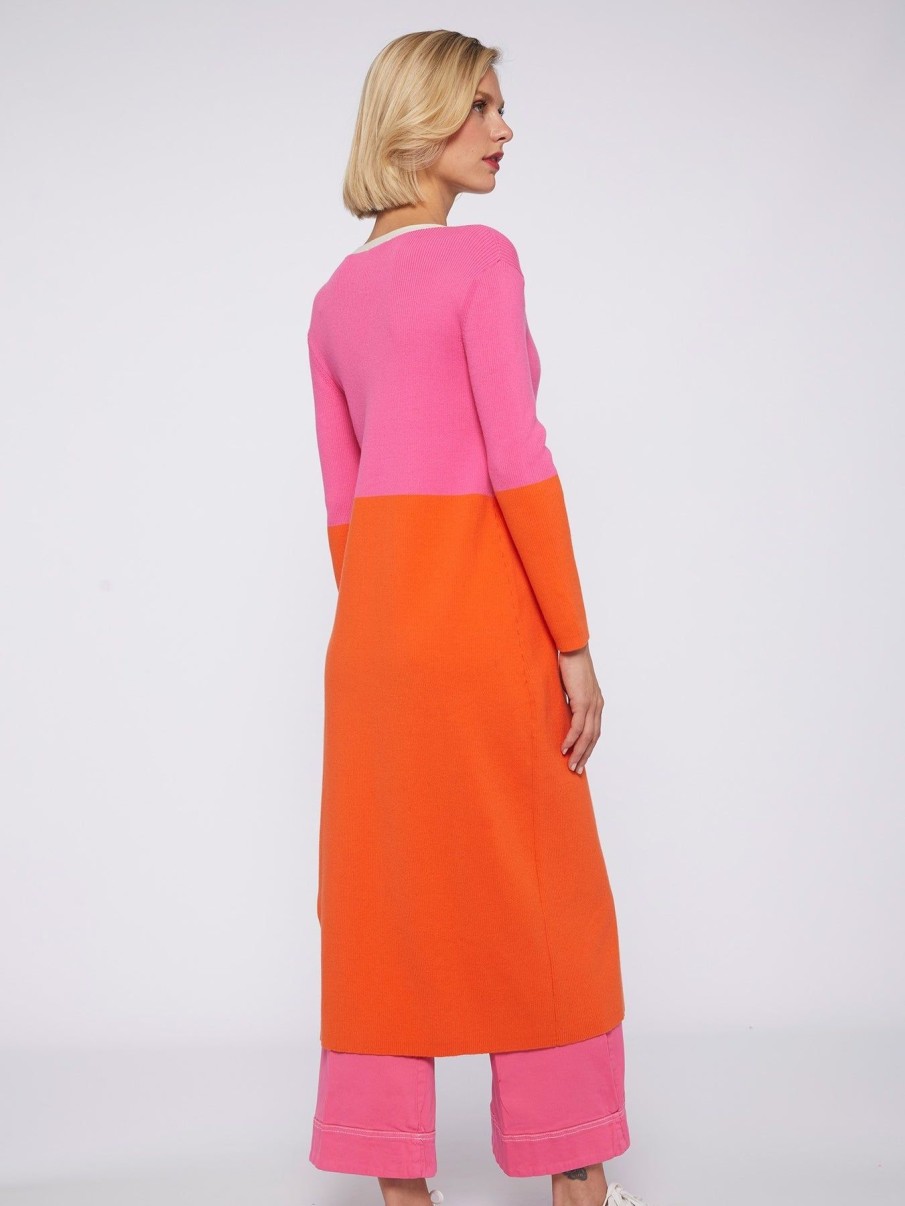 By Product Vilagallo | Serena Bi-Colour Long Cardigan Coral / Pink