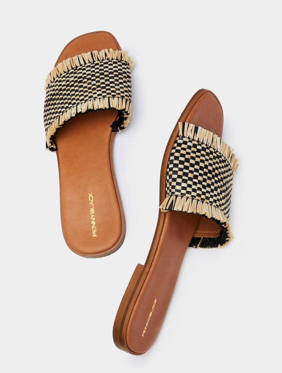 By Product Penny Black | Woven Fringed Sandals Black