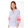 By Product Vilagallo | Kaya Striped Embroidered Blouse Blue White