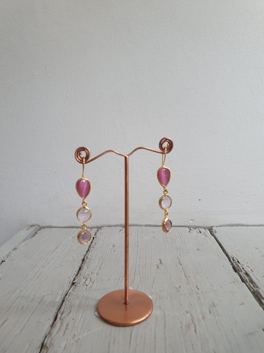 By Accessory Lavender Blue | Gemstone Triple Drop Earrings Pink